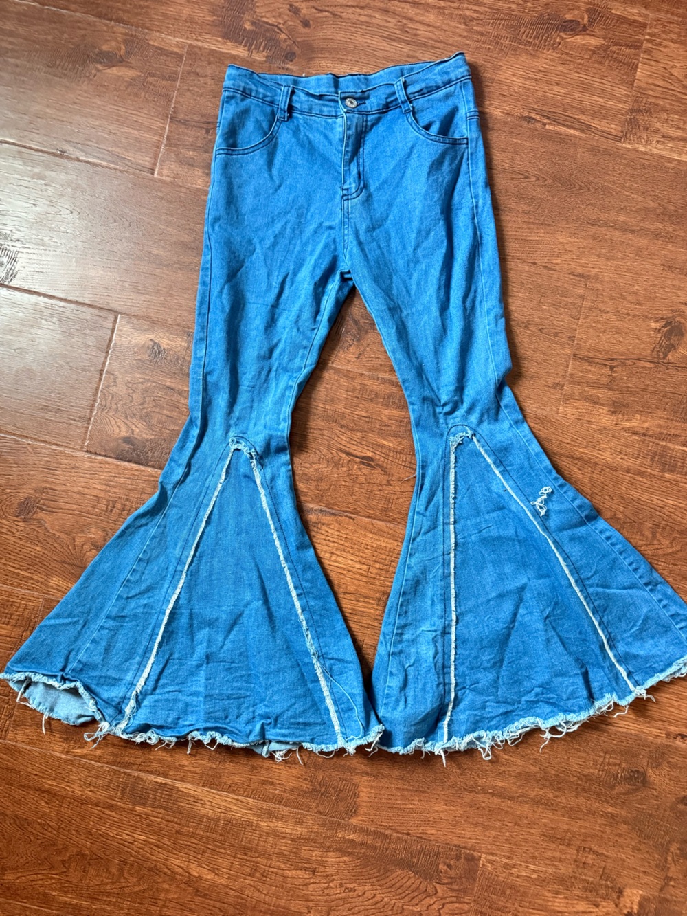 Girls 6XL 14-16 Flare Jeans Raw Hem Wide Leg Blue Denim